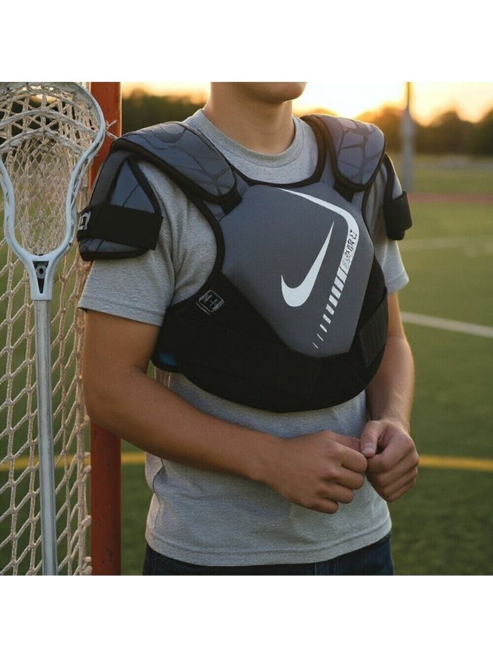 Nike Vapor LT Lacrosse Shoulder Pad Youth Large Black Gray Protective Gear